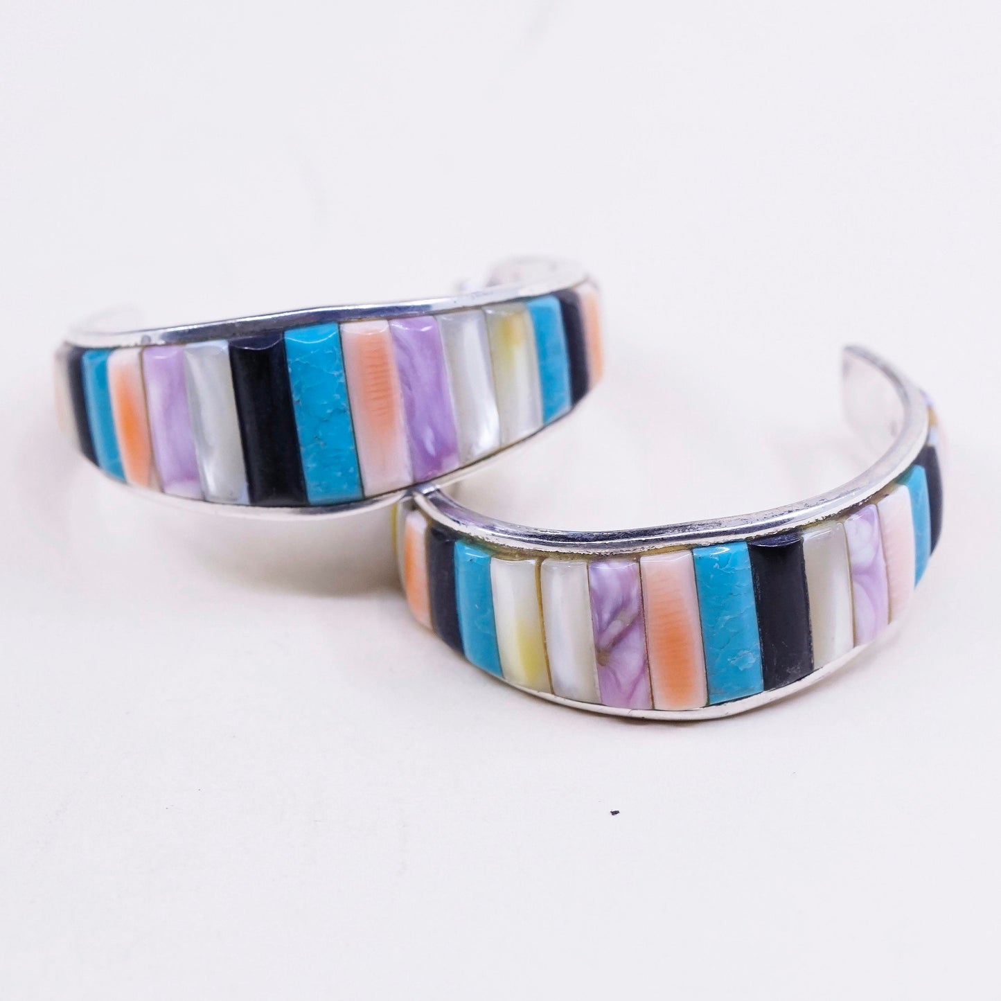 1.5”, vtg handmade earrings. TS Navajo Sterling 925 Silver Huggie studs