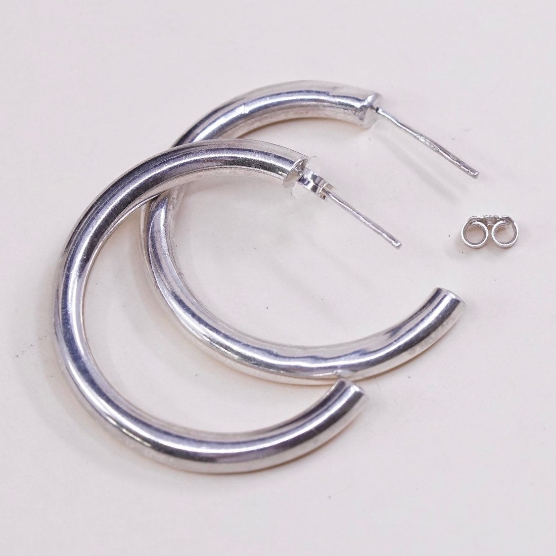1.25", VTG sterling 925 silver loop earrings, primitive hoops