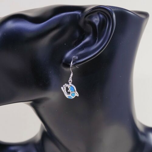 Vintage Sterling 925 Silver Handmade Dolphin dangle earrings W/ Opal Inlay