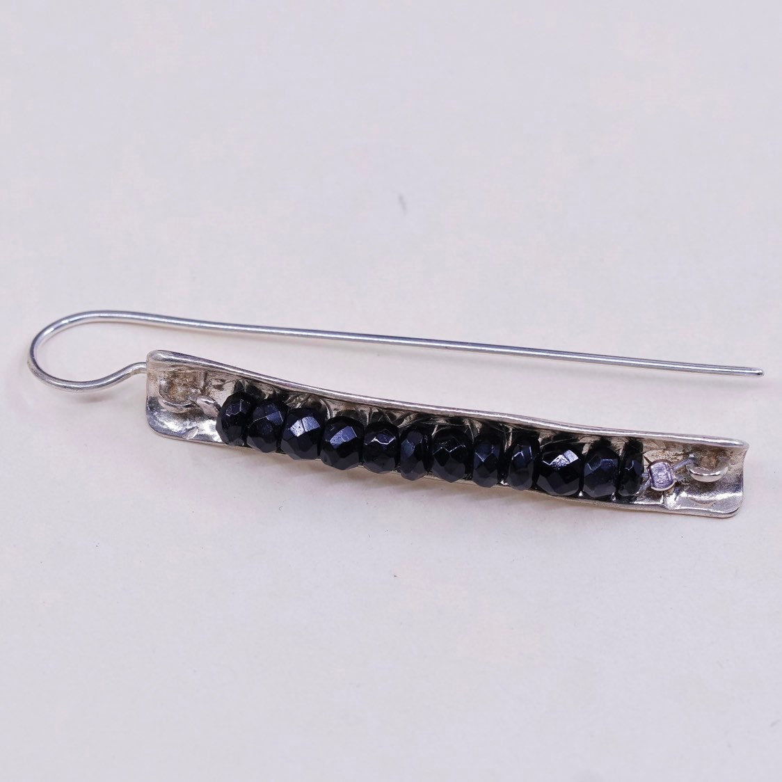 vtg Sterling silver handmade earrings, 925 w/ long obsidian beads, elegant