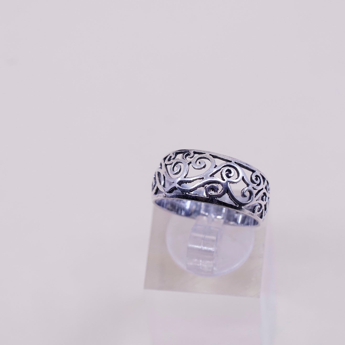 Size 7, vintage sterling silver handmade ring, 925 whirl filigree band