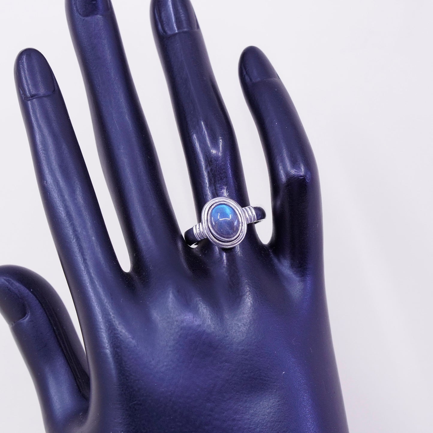 Size 8, vintage Sterling silver handmade ring, 925 with oval labradorite