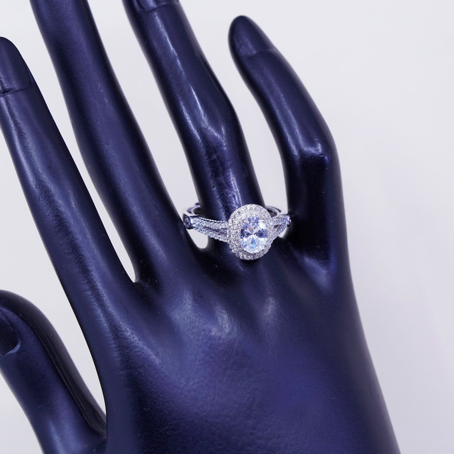 Size 8, vintage jewelry, YGI sterling 925 silver cluster Cz engagement ring