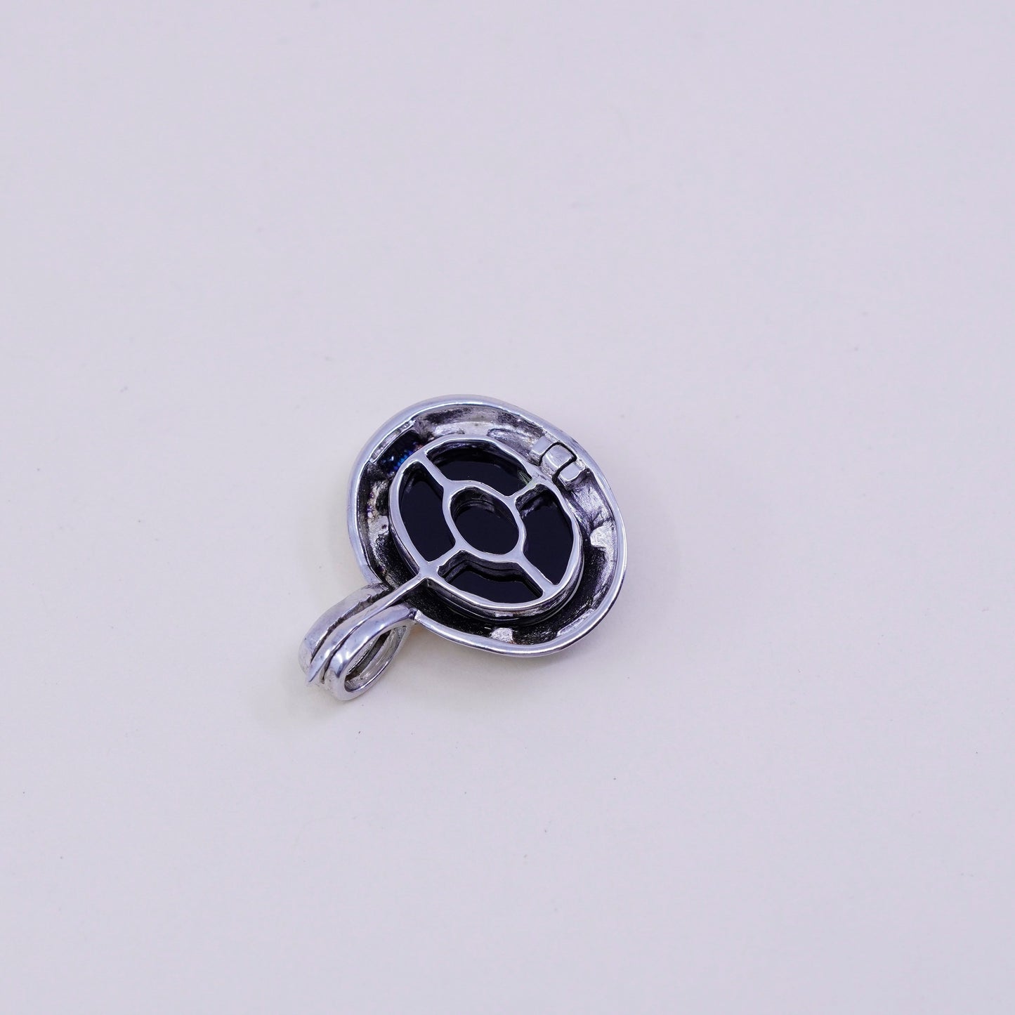 interchangeable handmade sterling silver pendant, 925 cage with oval black onyx