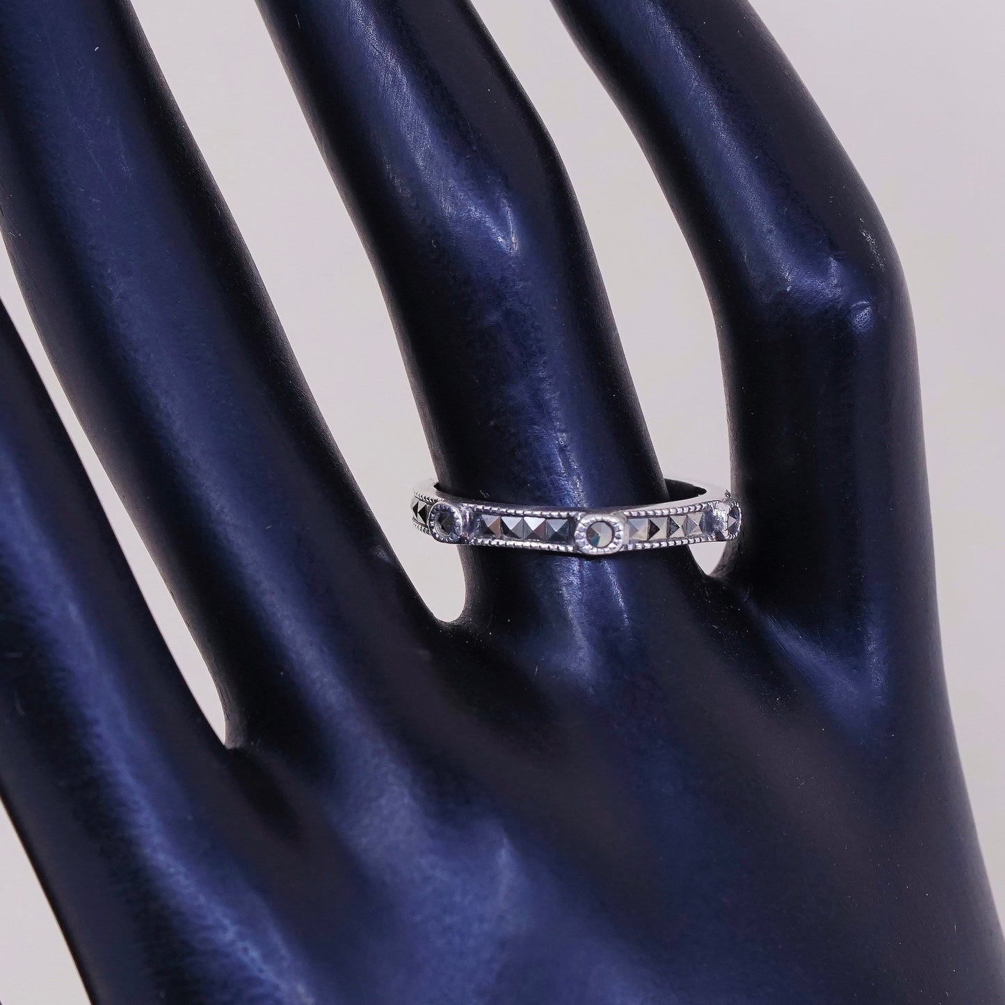 sz 6.5, VTG Judith jack Sterling silver handmade ring, 925 w/ marcasite