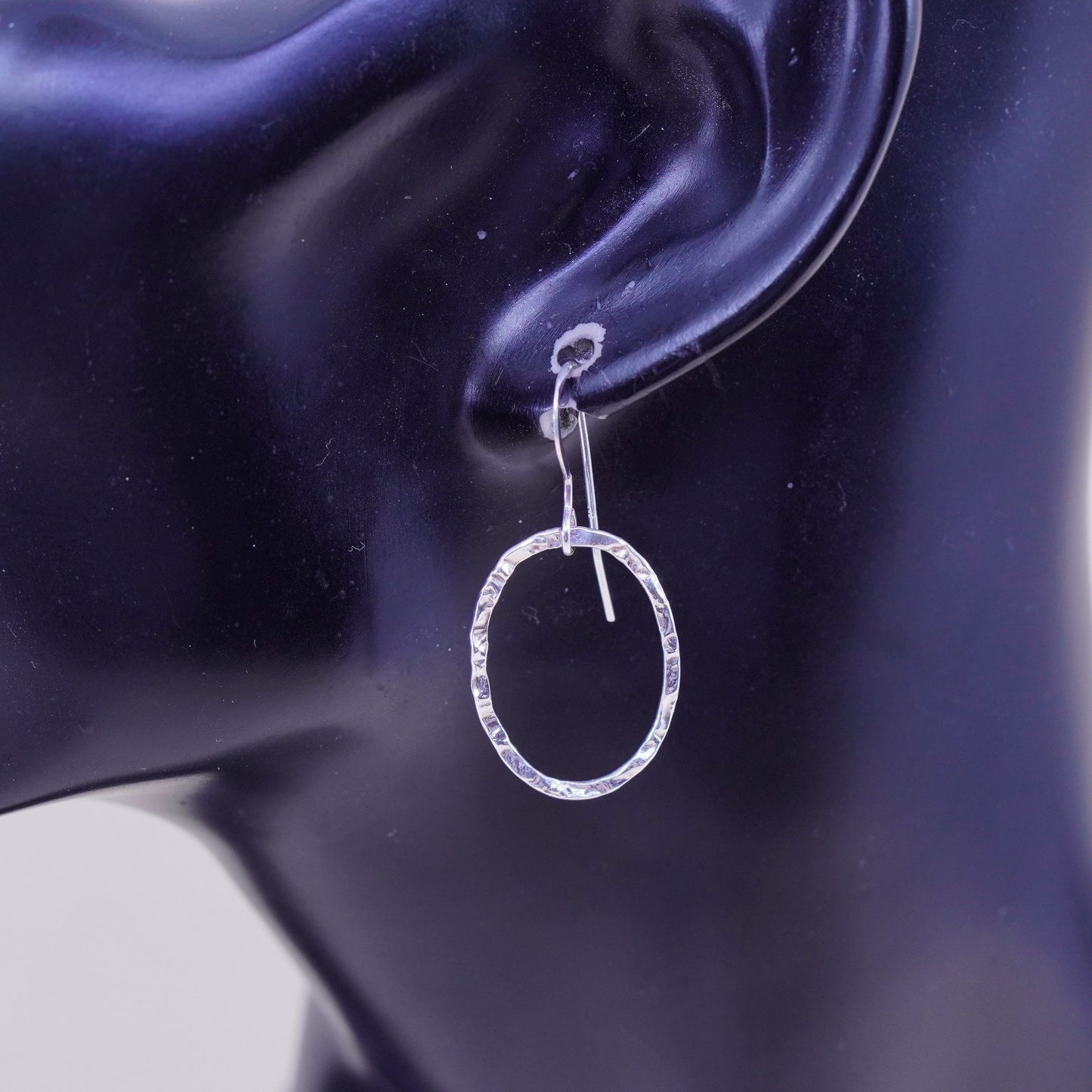 Vintage sterling silver handmade earrings, 925 textured oval dangle