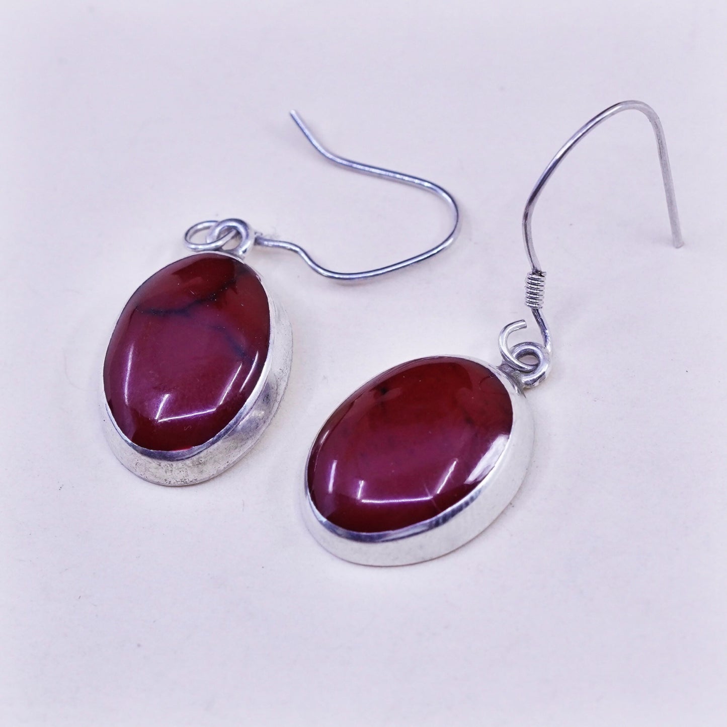 Vintage Sterling 925 silver handmade earrings with red onyx drops