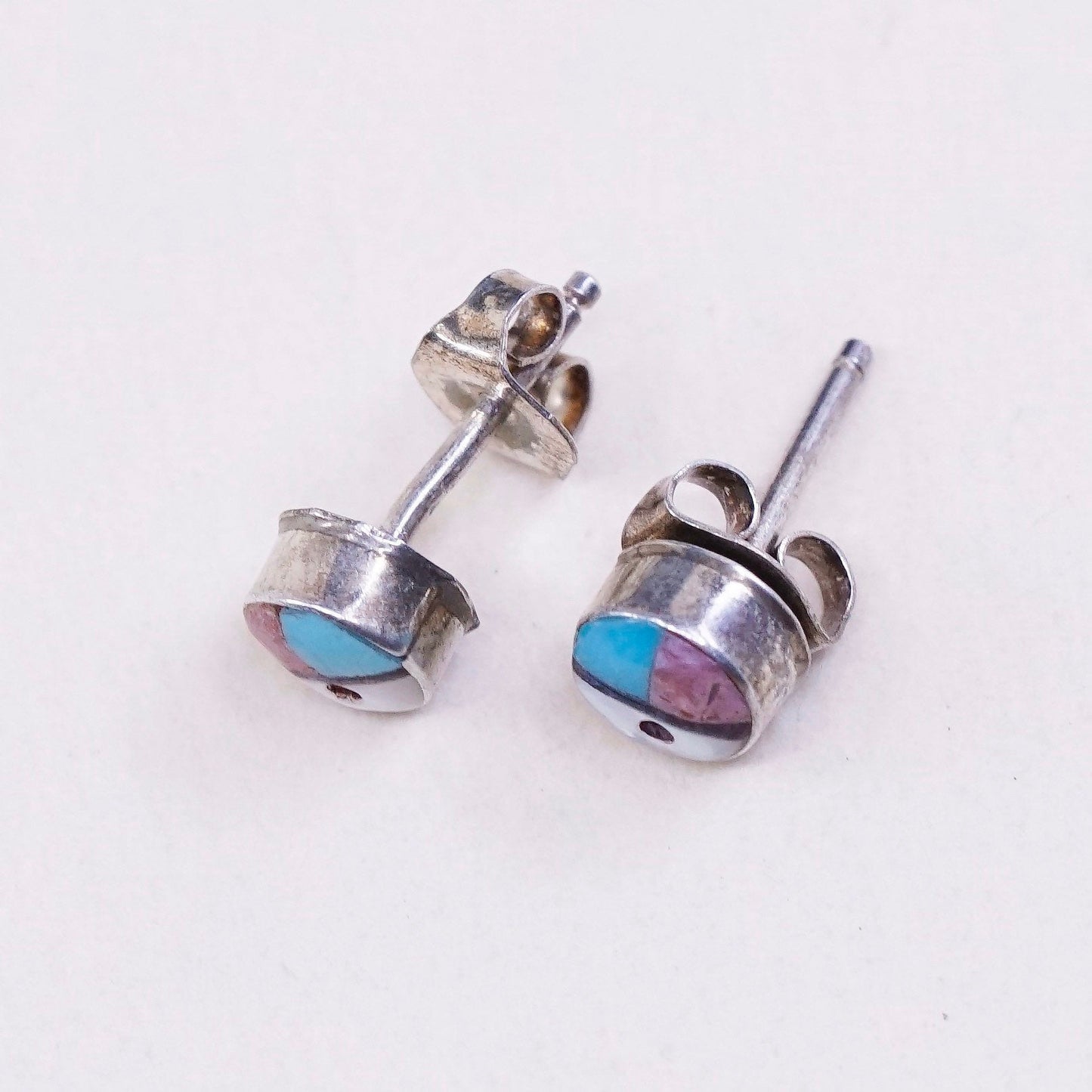 Native American Sterling silver handmade earrings, 925 Zuni Sunbonnet studs