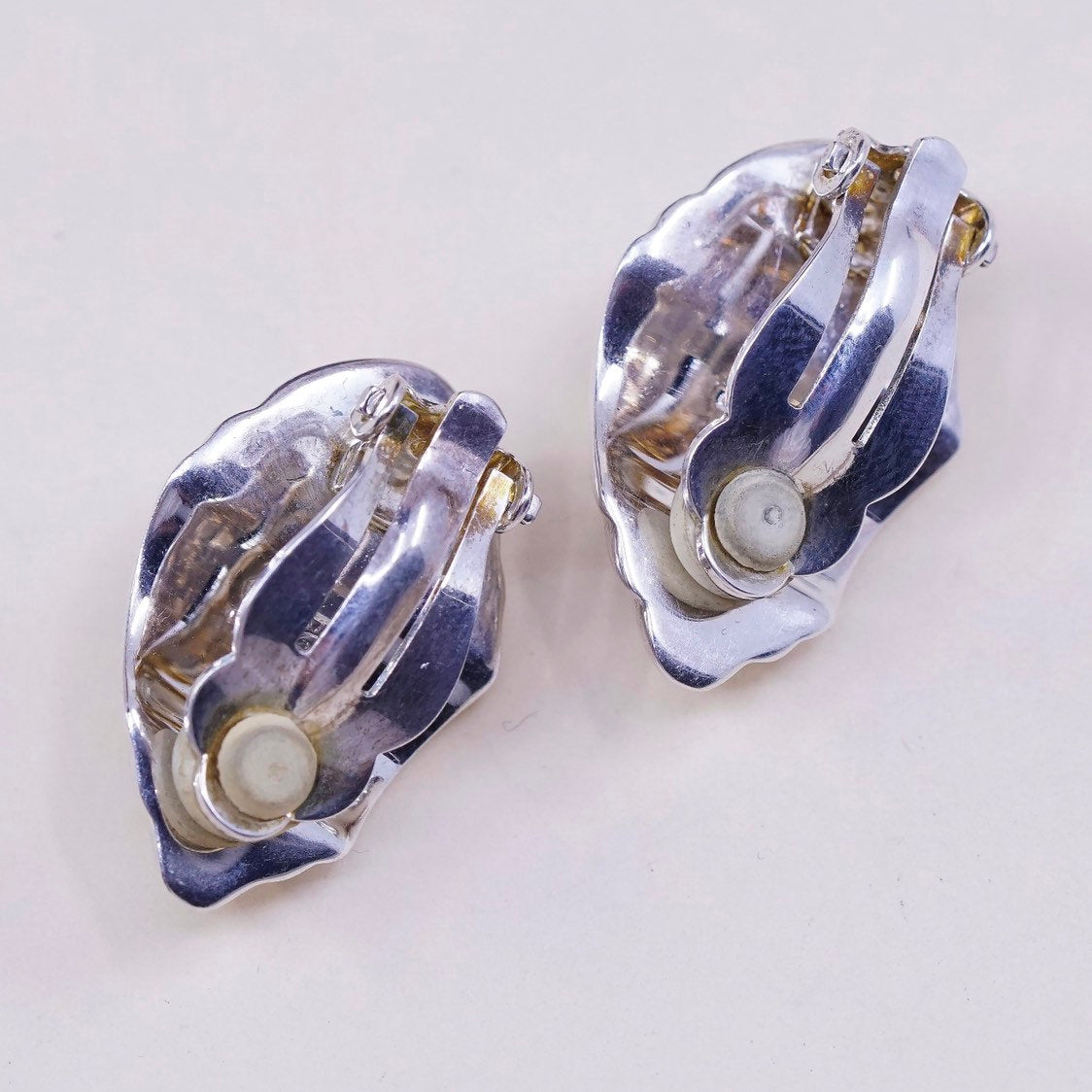 modern Sterling clip on earrings, puffy lightweight 925 curvy Ribbed earrings
