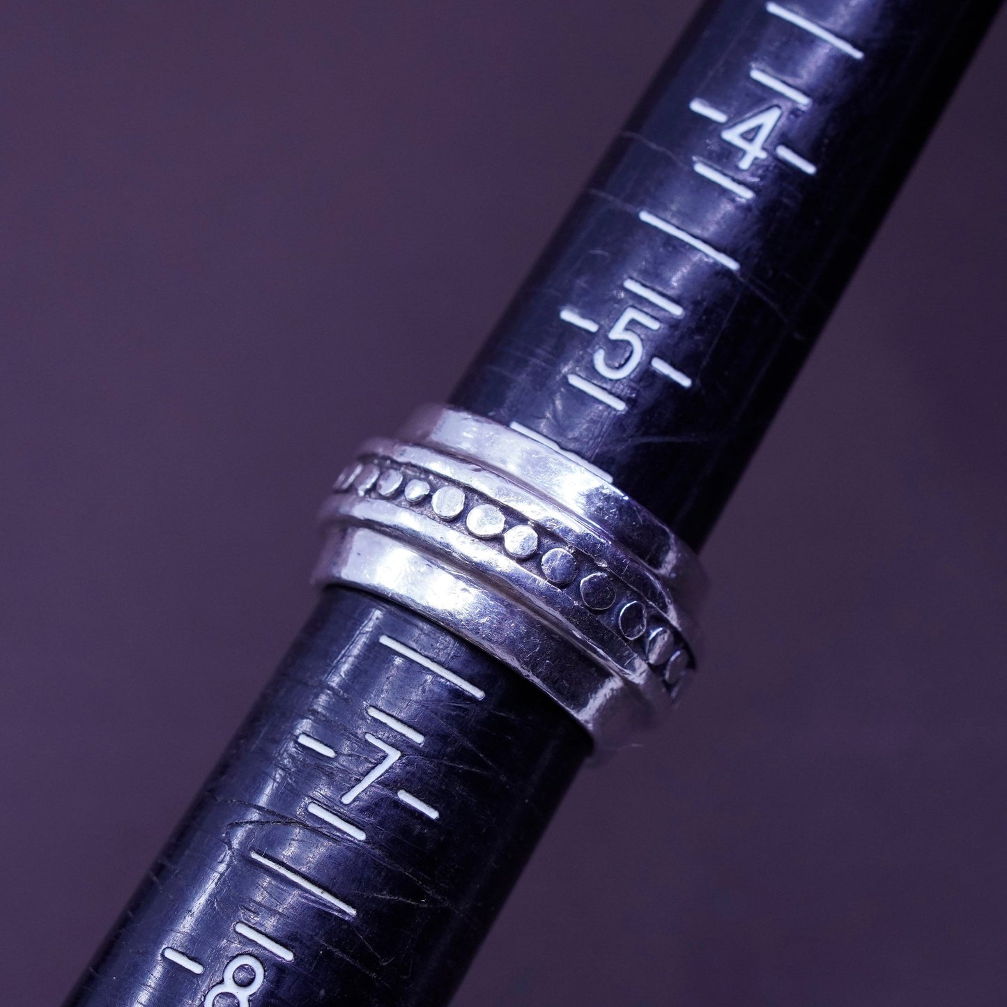 size 6, vintage Sterling silver handmade ring, 925 wide band with bead pattern