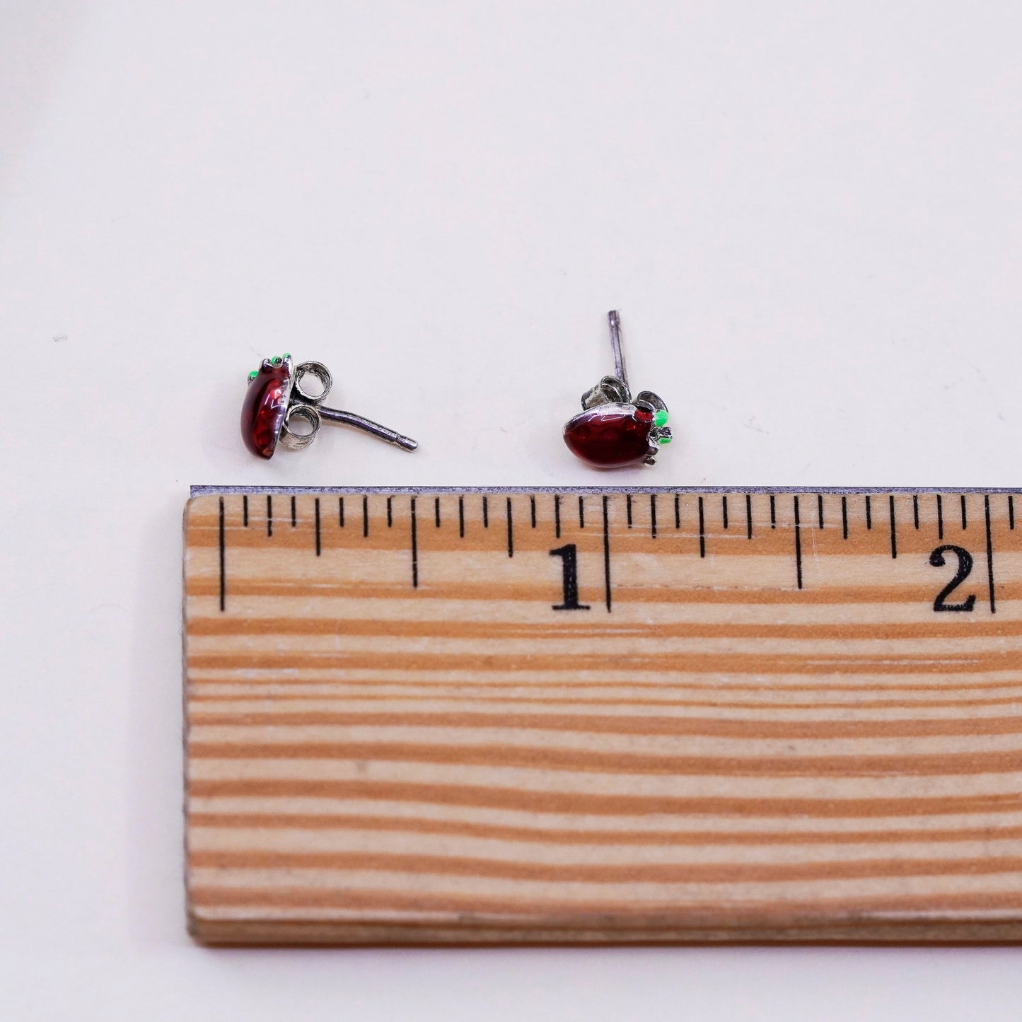 Vintage sterling silver strawberry earrings, 925 enamel studs