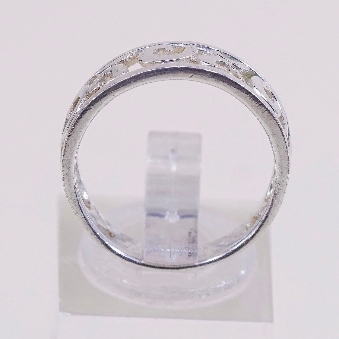 sz 7, vtg Sterling silver handmade ring, mexico 925 band w/ swirl wave