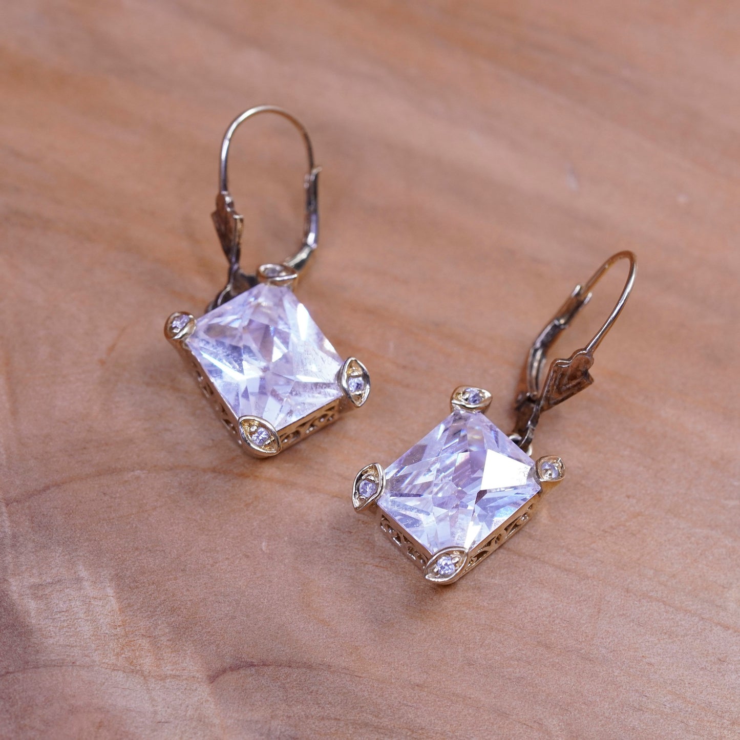 Vintage vermeil gold filled Sterling 925 silver handmade earrings with cz