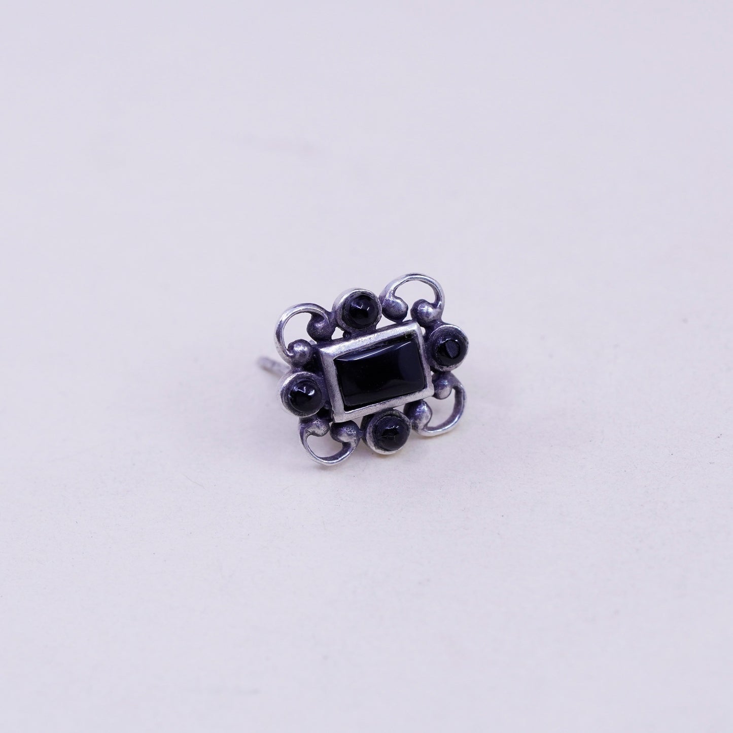 Vintage sterling silver handmade earrings, 925 studs with obsidian