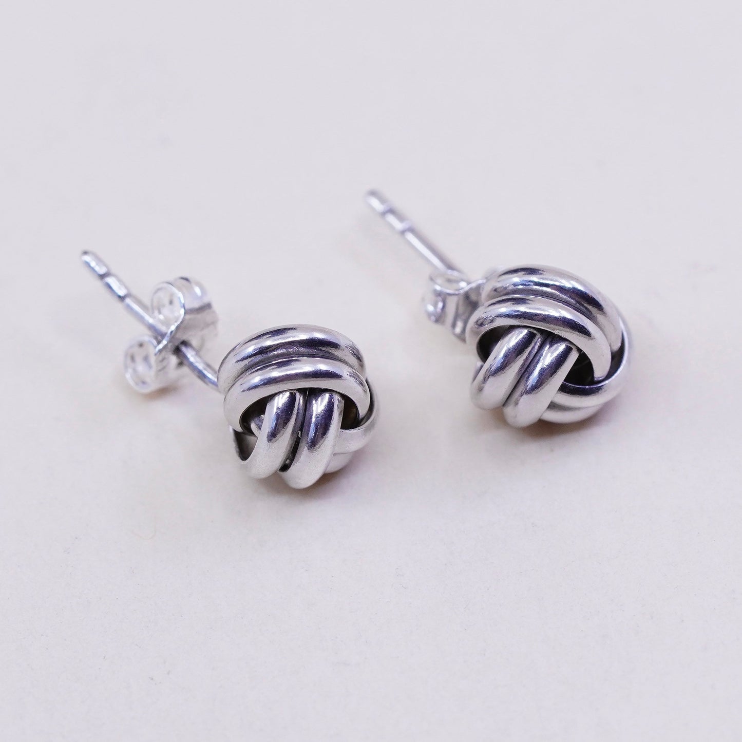 Vintage Sterling silver handmade earrings, Entwined cable studs