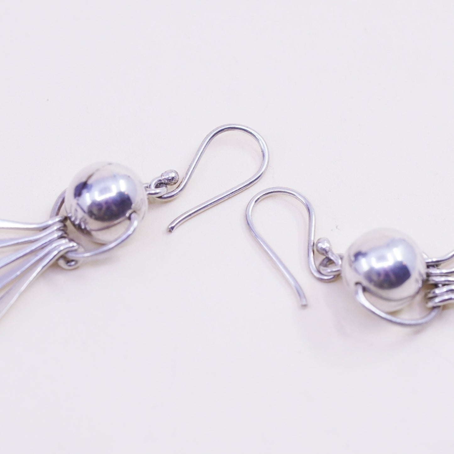 Vintage Sterling silver handmade earrings, modern 925 bead with fringe drop