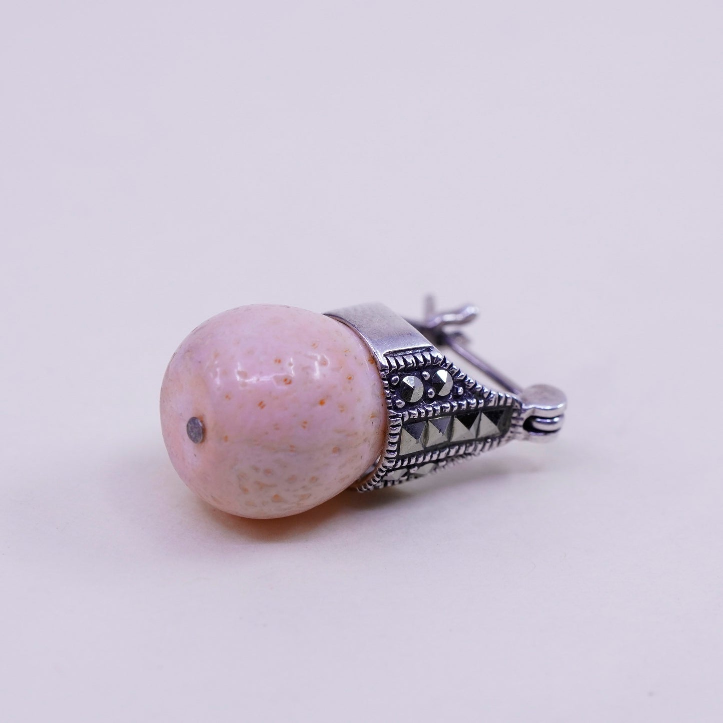 Vintage sterling 925 silver handmade earrings, coral with marcasite details