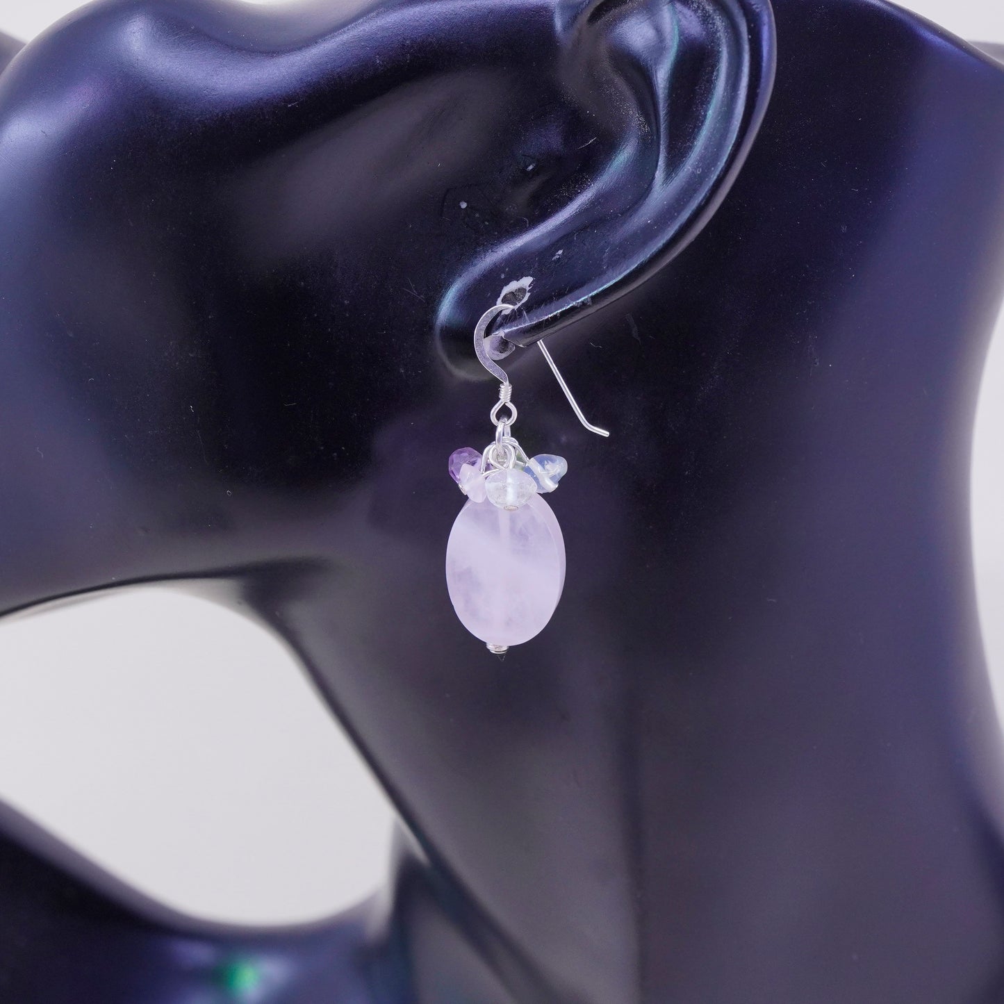 Sterling 925 silver earrings with cluster amethyst Crystal and rose pink quartz
