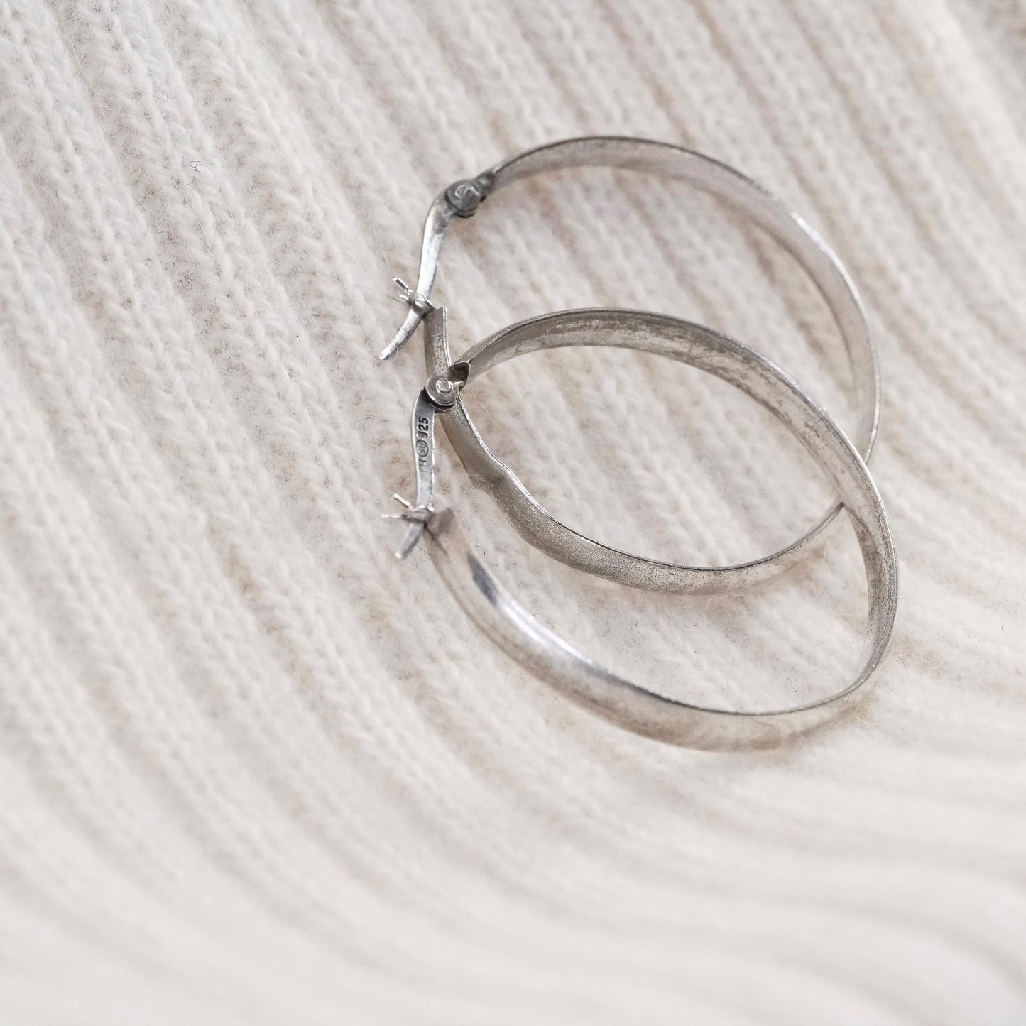 1.75” Vintage sterling 925 silver loop earrings, minimalist primitive hoops
