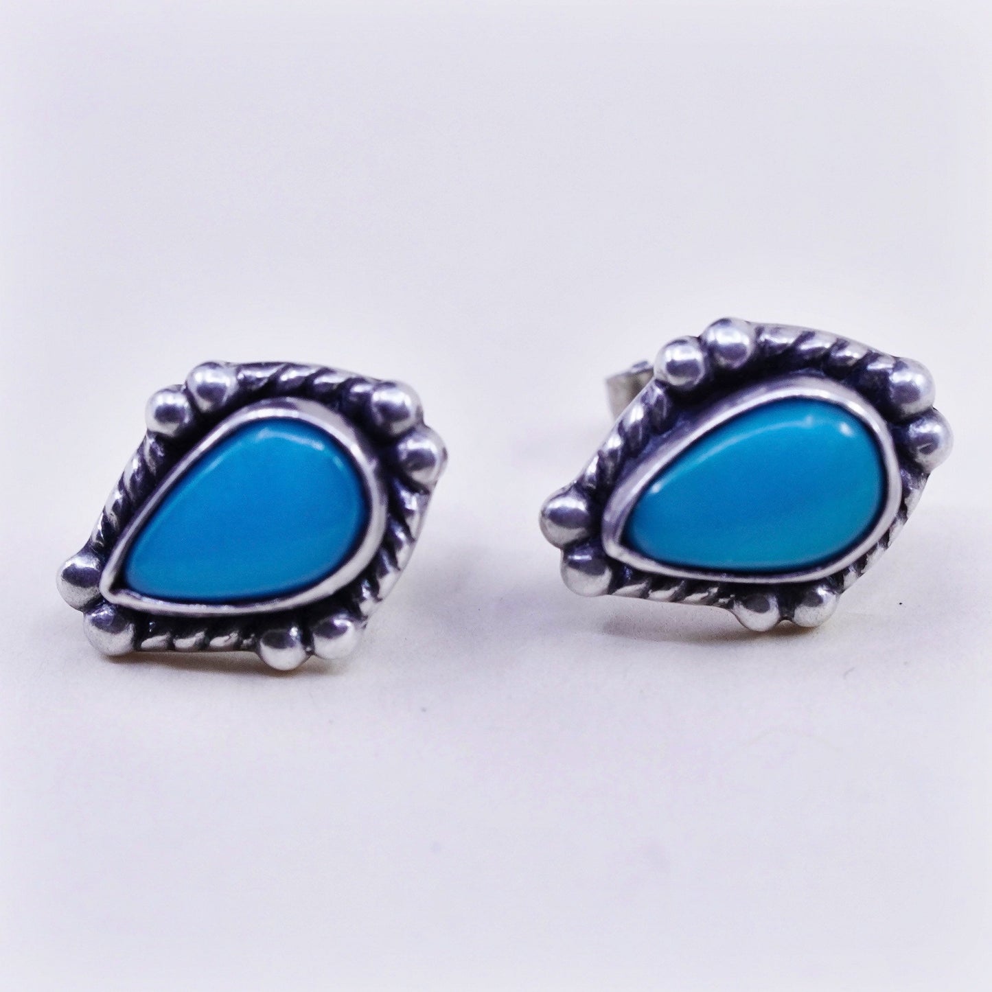 Vintage sterling silver handmade earrings, southwestern 925 studs w/ turquoise