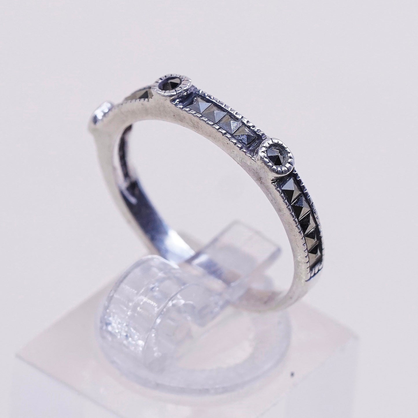 sz 6.5, VTG Judith jack Sterling silver handmade ring, 925 w/ marcasite