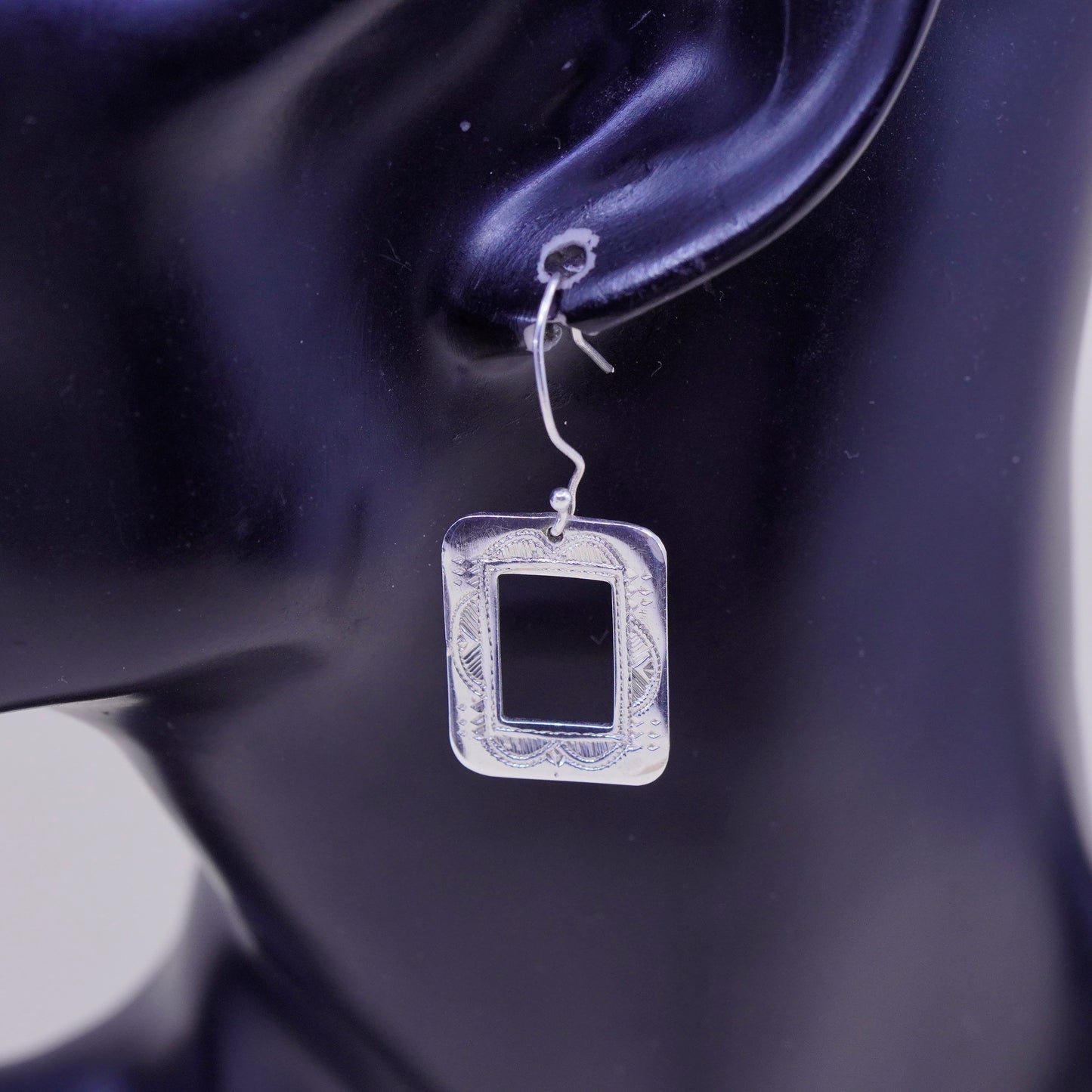 Vintage sterling silver handmade earrings, 925 textured square dangles