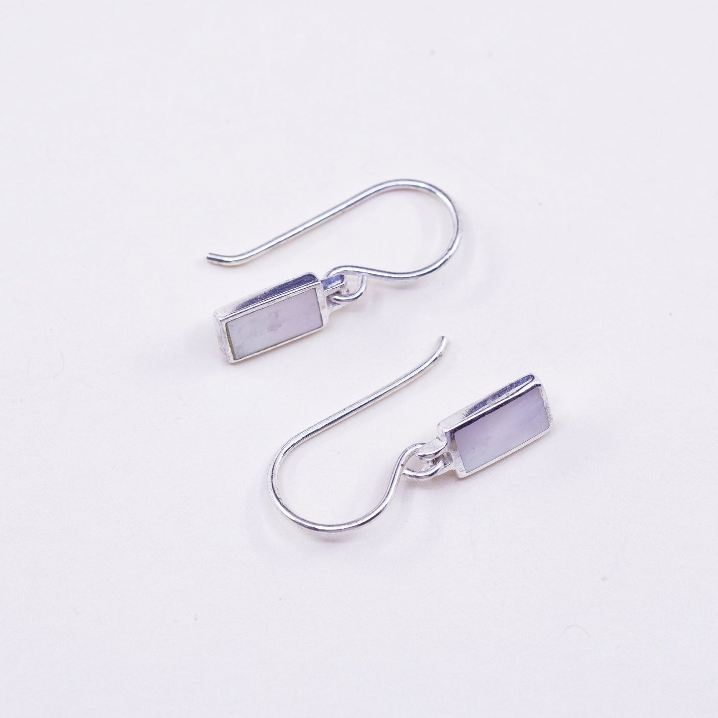 Vintage sterling 925 silver handmade earrings with white Mother of pearl inlay