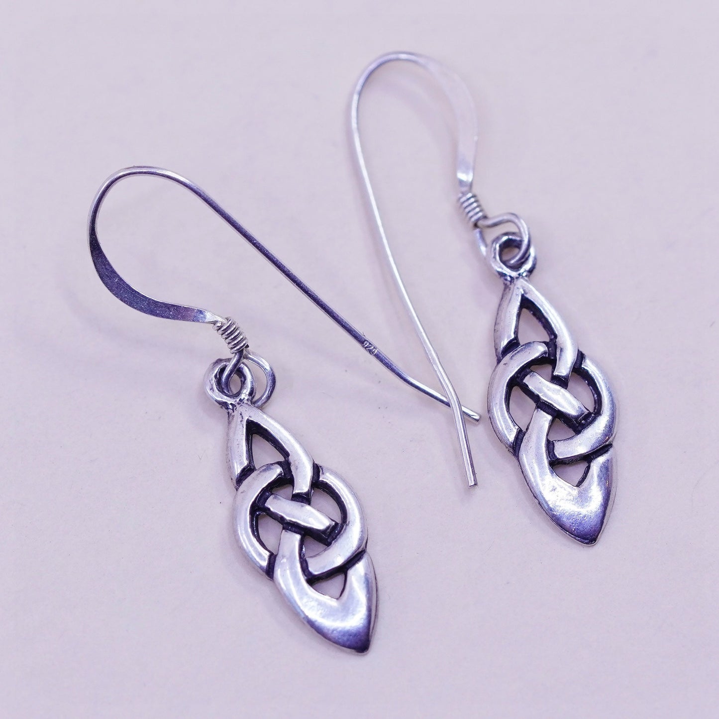 Vintage Irish Sterling silver handmade earrings, 925 Celtic knot dangles