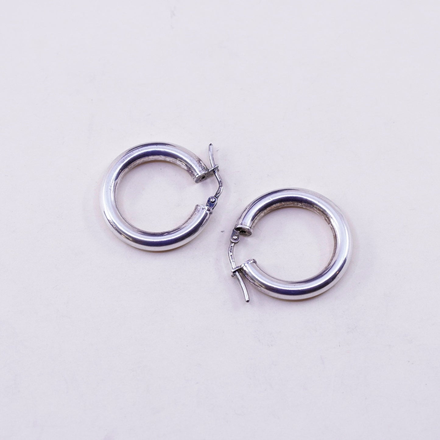 1” Vintage sterling 925 silver earrings, fashion minimalist primitive hoops