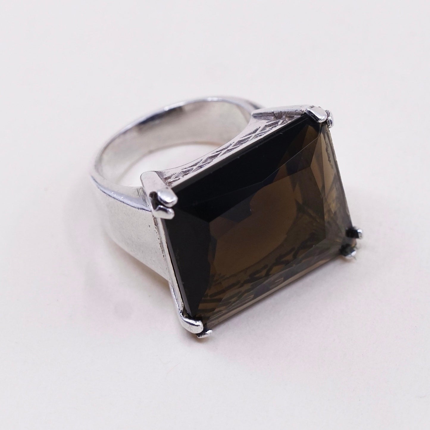 Size 6, vtg sterling silver handmade ring, 925 statement ring with smoky topaz
