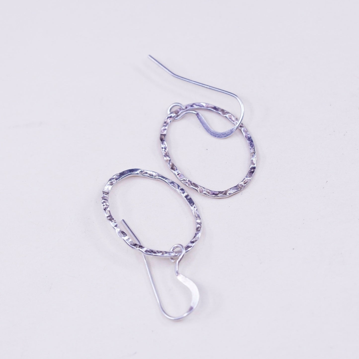 Vintage sterling silver handmade earrings, 925 textured oval dangle