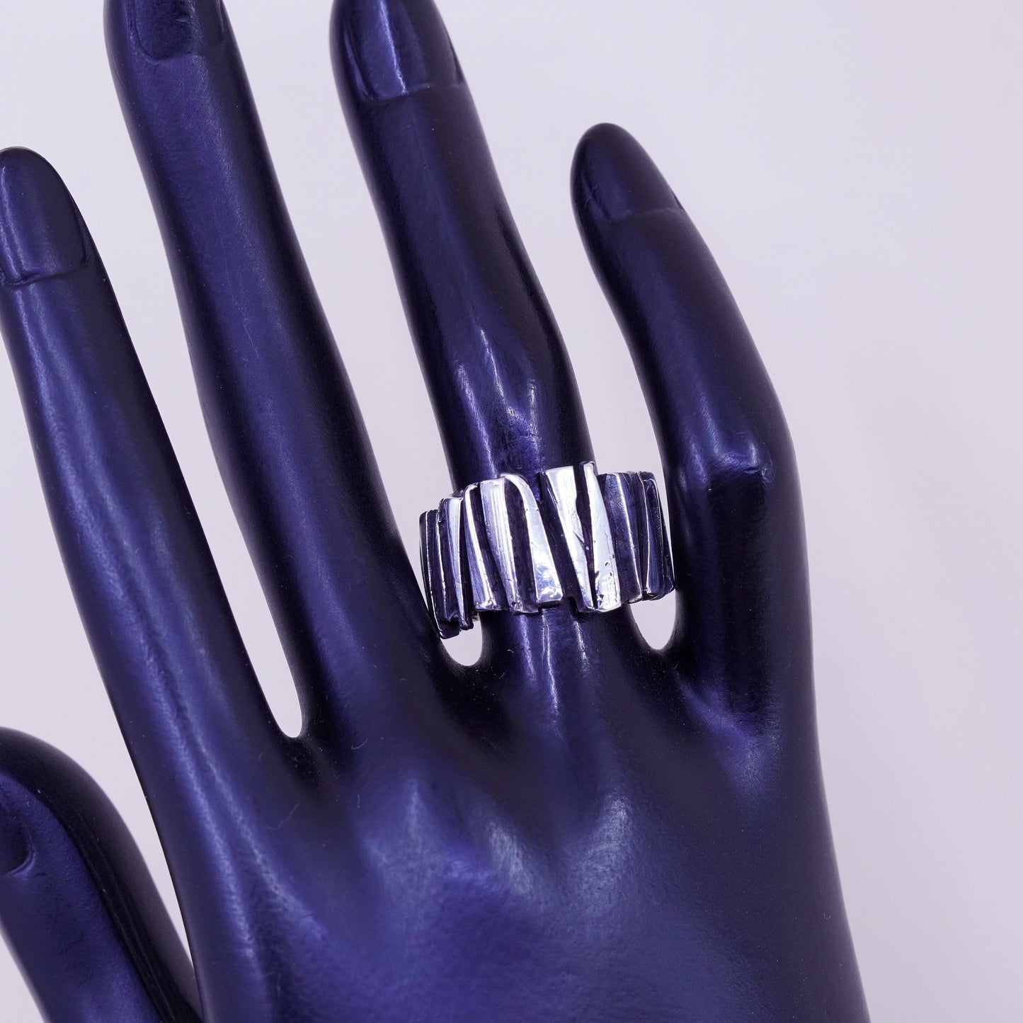 Size 6.25, Vintage sterling silver handmade ring, 925 statement ring w/ ribbed