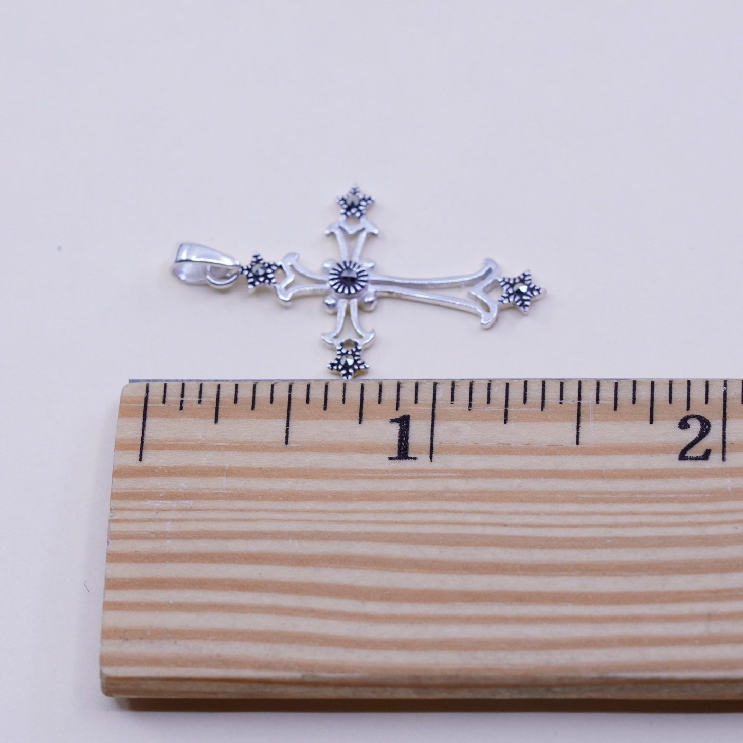 Vintage handmade sterling 925 silver cross pendant with marcasite