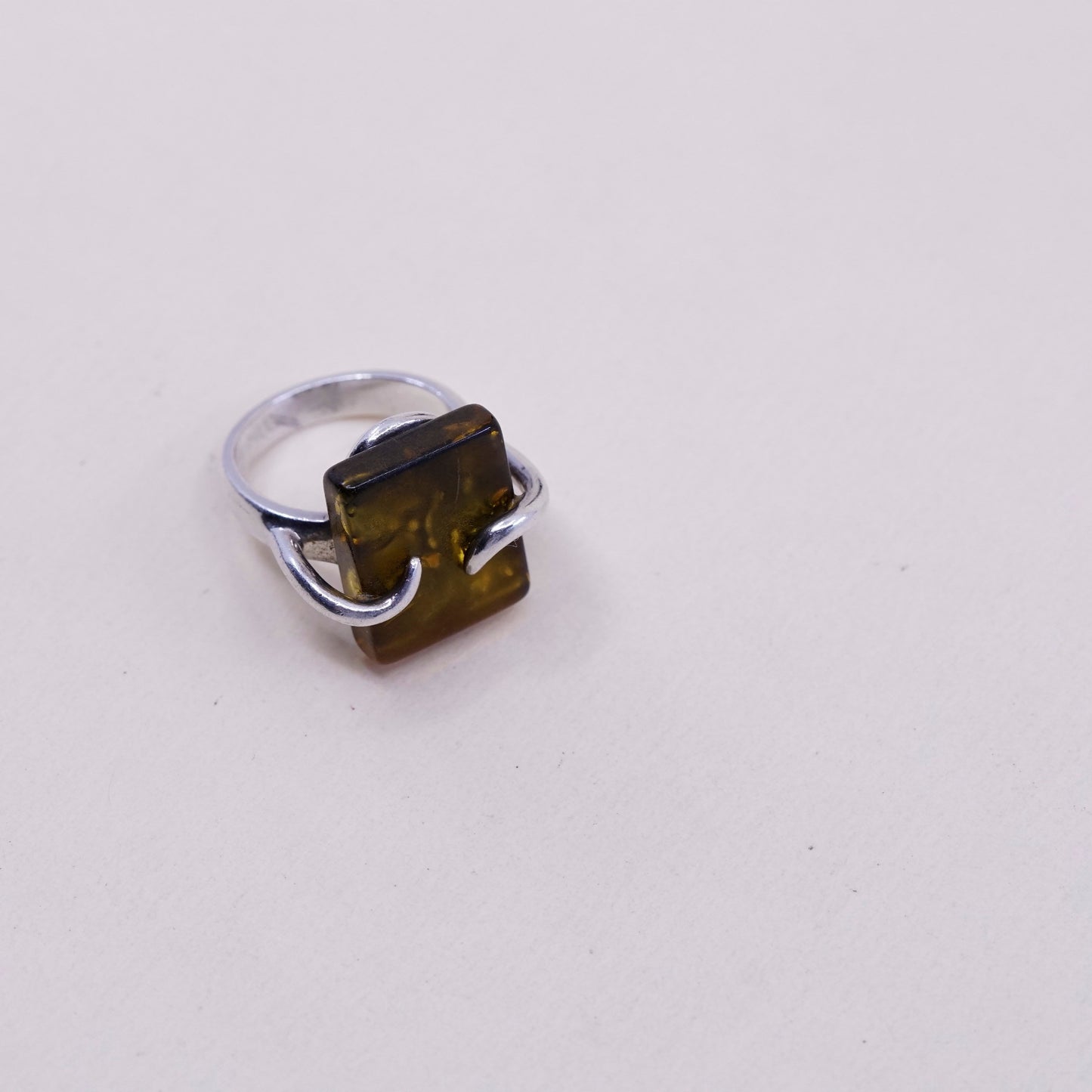 Size 3.25, Vintage sterling silver handmade ring, Mexico 925 with Amber