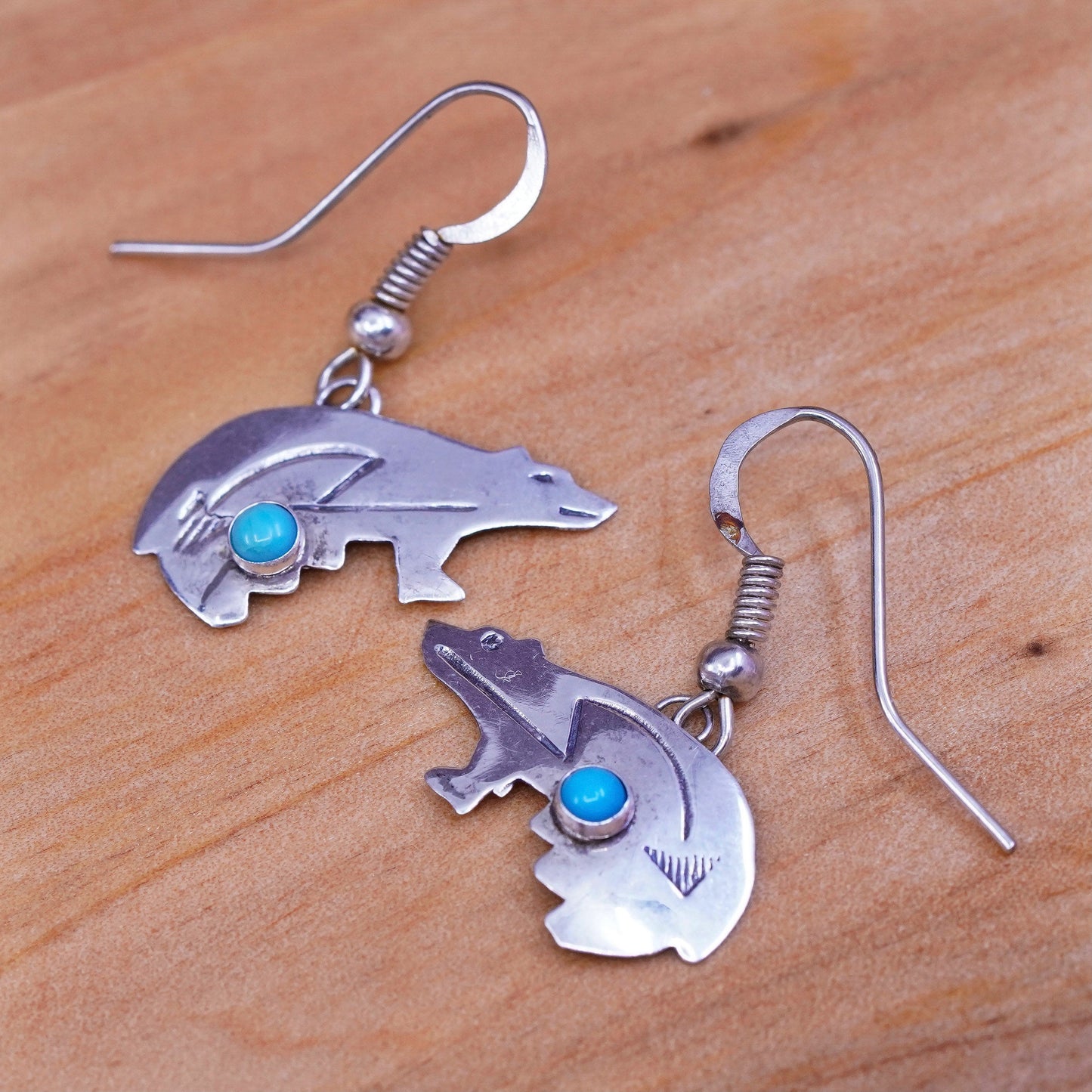 Native American Southwestern 925 Sterling silver bear earrings with turquoise