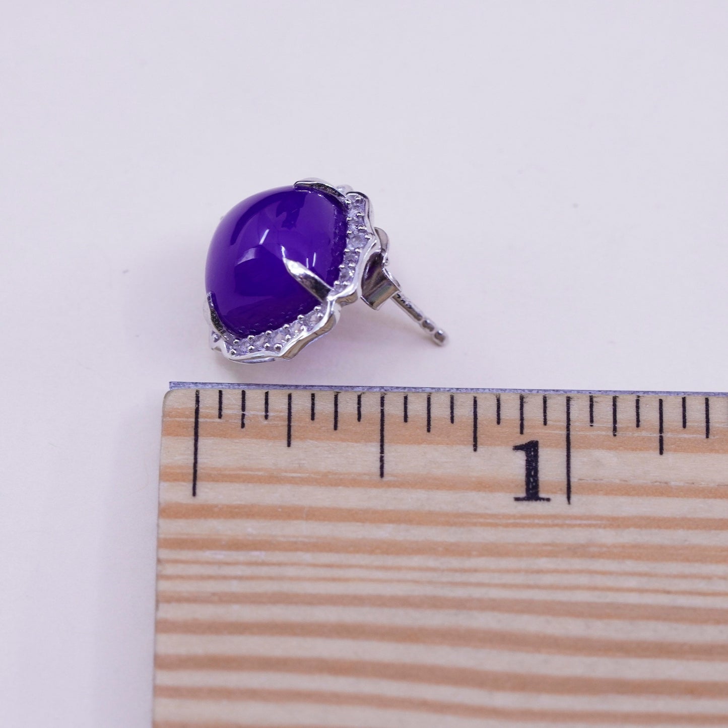 Vintage sterling silver handmade earrings, 925 studs with amethyst and diamond