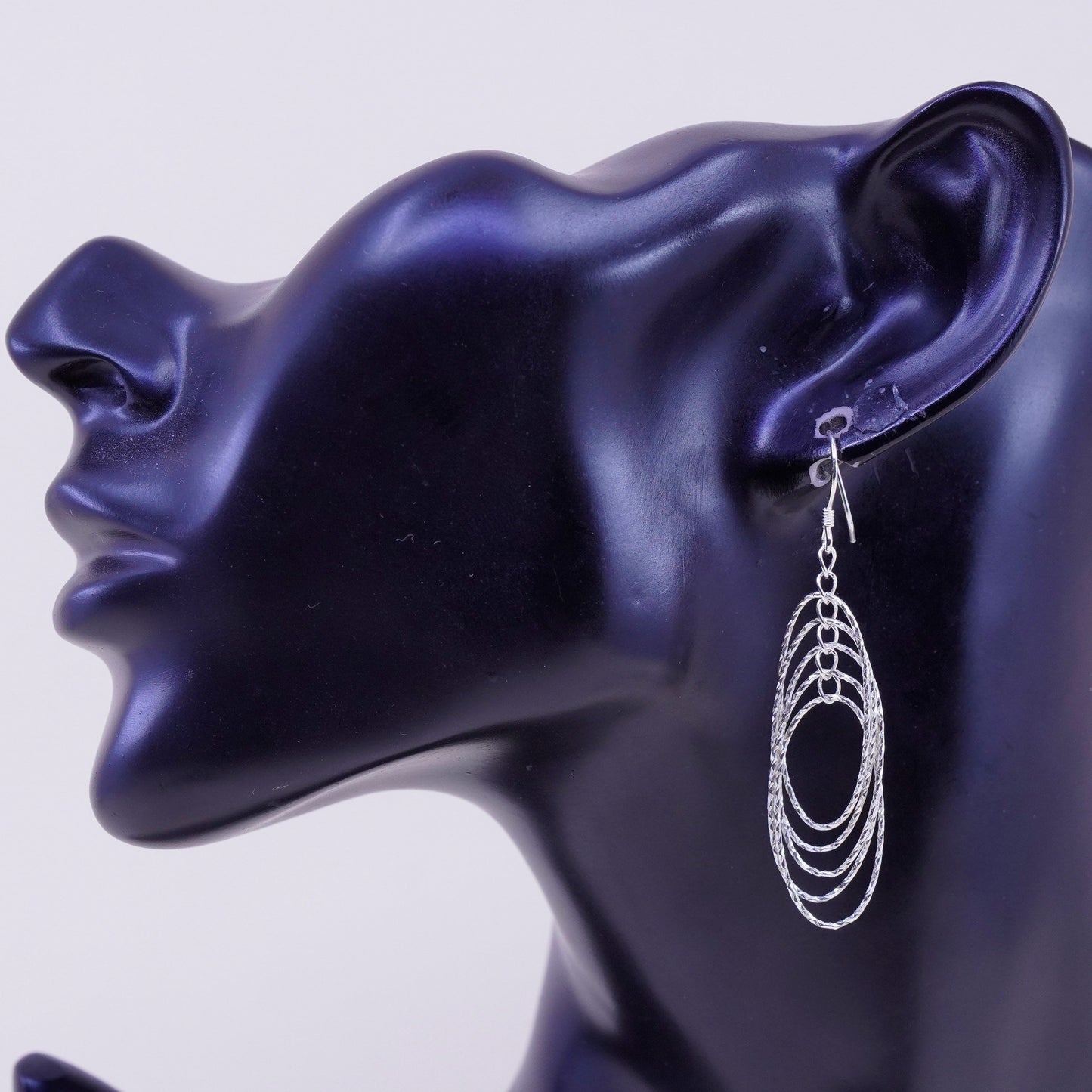 Vintage sterling silver handmade earrings, 925 textured oval dangle