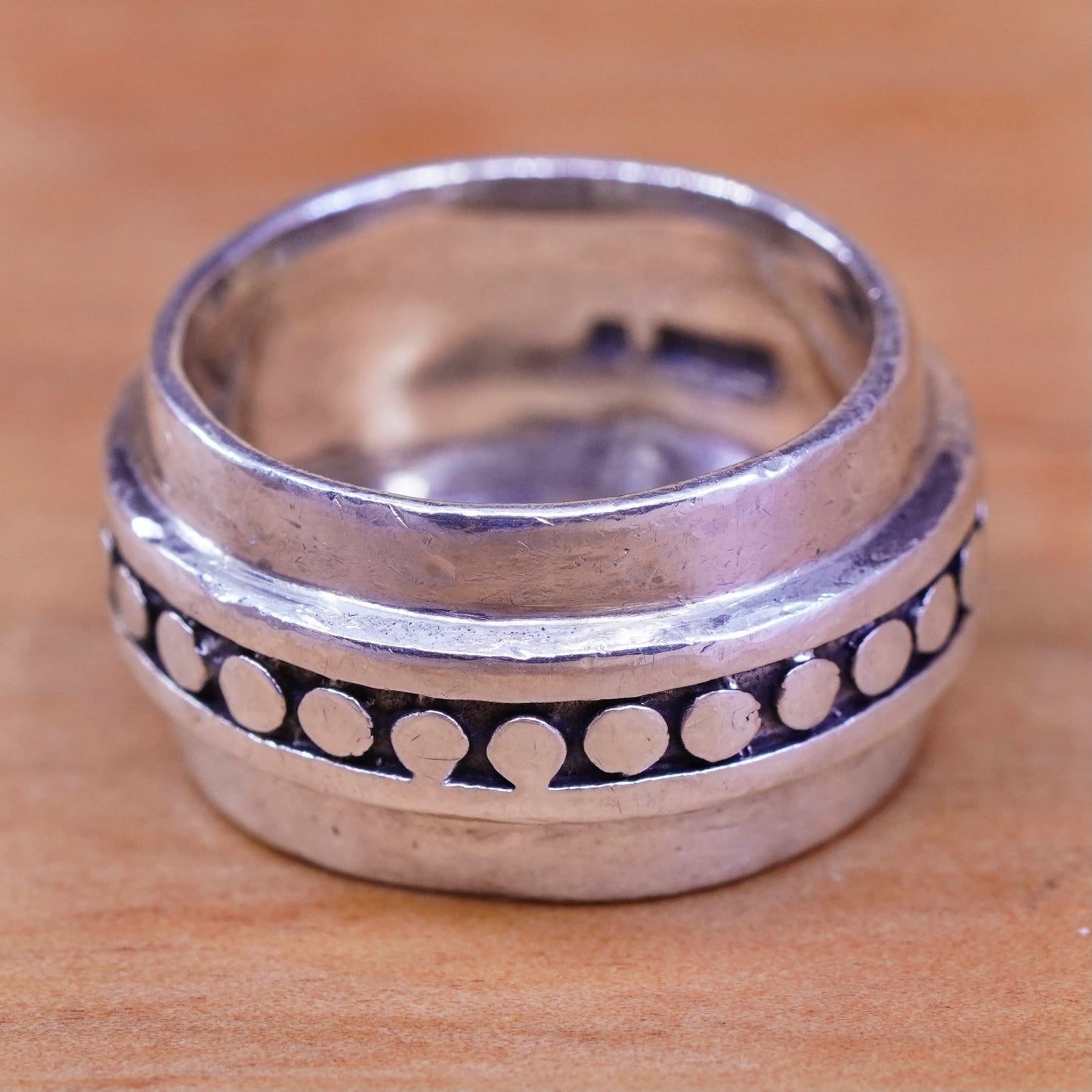 size 6, vintage Sterling silver handmade ring, 925 wide band with bead pattern