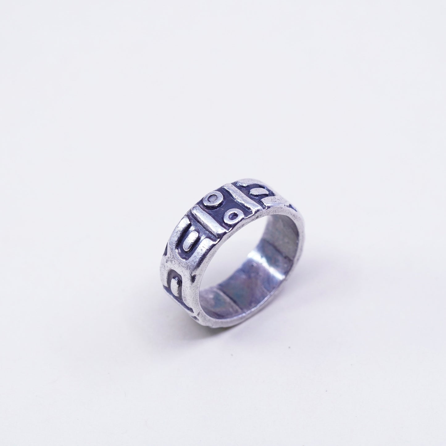 Size 7, vintage Hopi Sterling silver handmade ring, men’s patterned 925 band