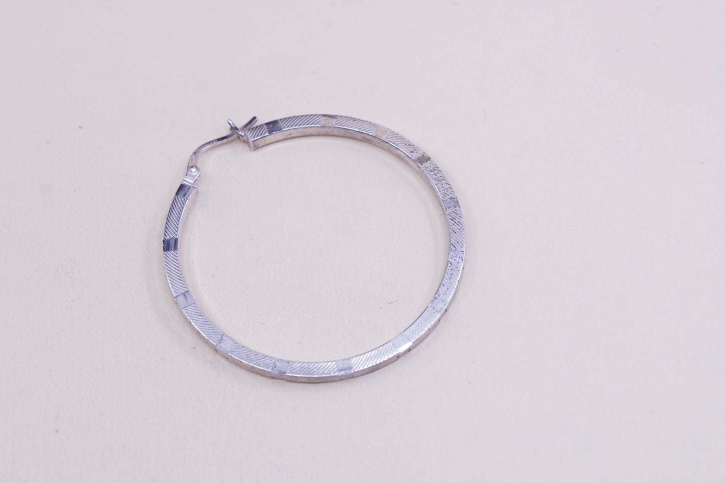 1.75”, vtg sterling silver loop earrings, textured minimalist primitive hoops