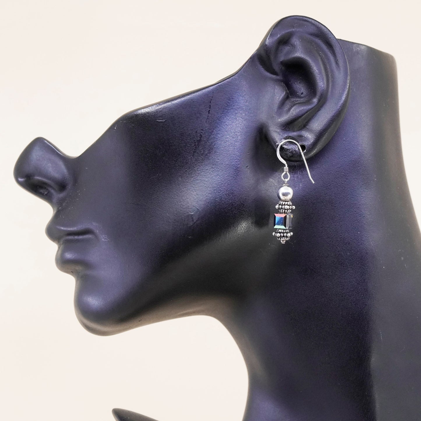 Vintage Sterling 925 silver handmade earrings, with crystal cube