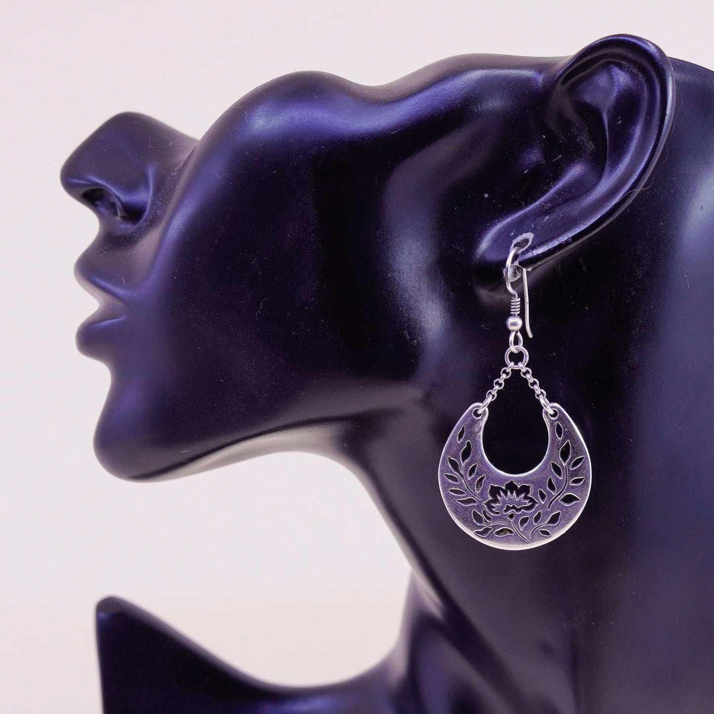 Vintage Sterling silver handmade earrings, 925 floral dangles