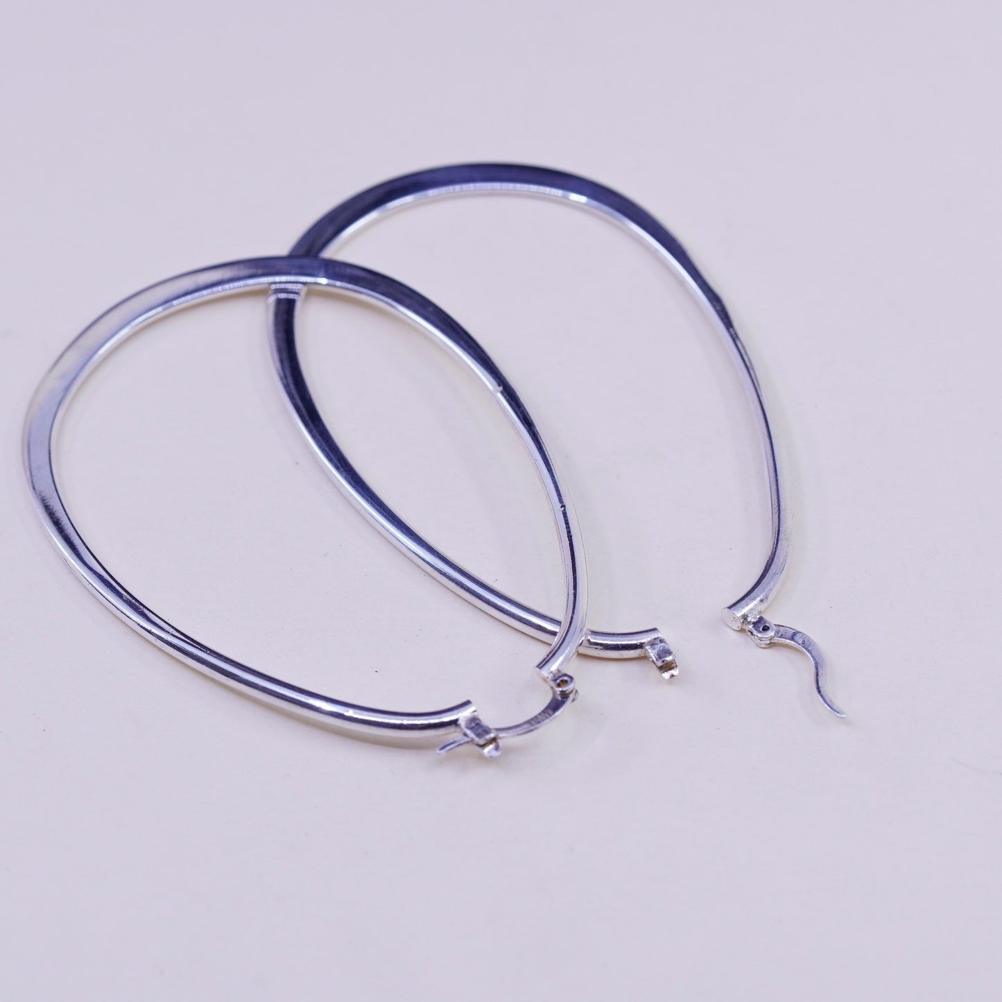2.75”, vintage sterling silver handmade earrings, 925 huge oval hoops