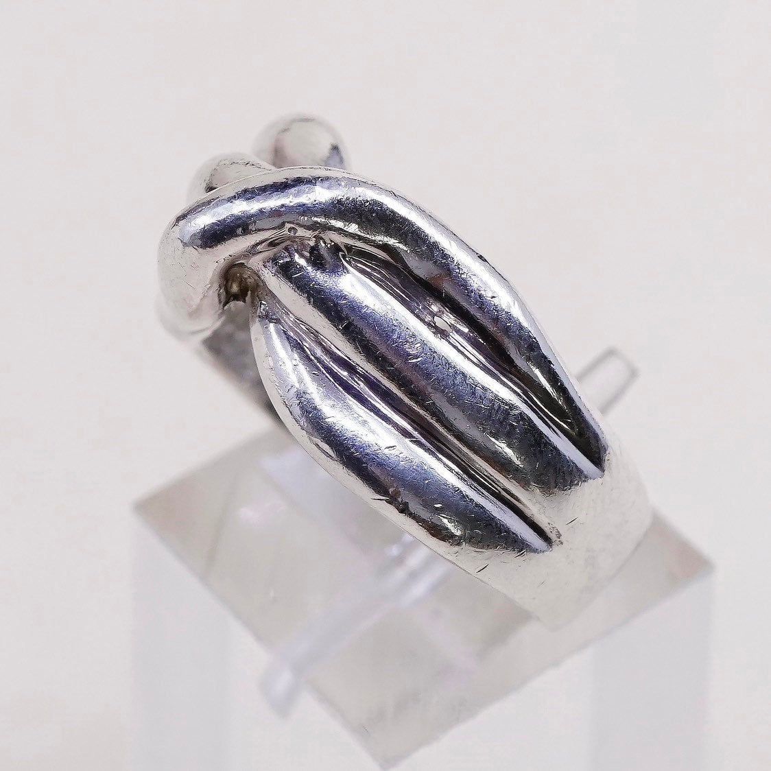 sz 8, vtg sterling silver handmade ring, Mexico 925 ribbed statement band