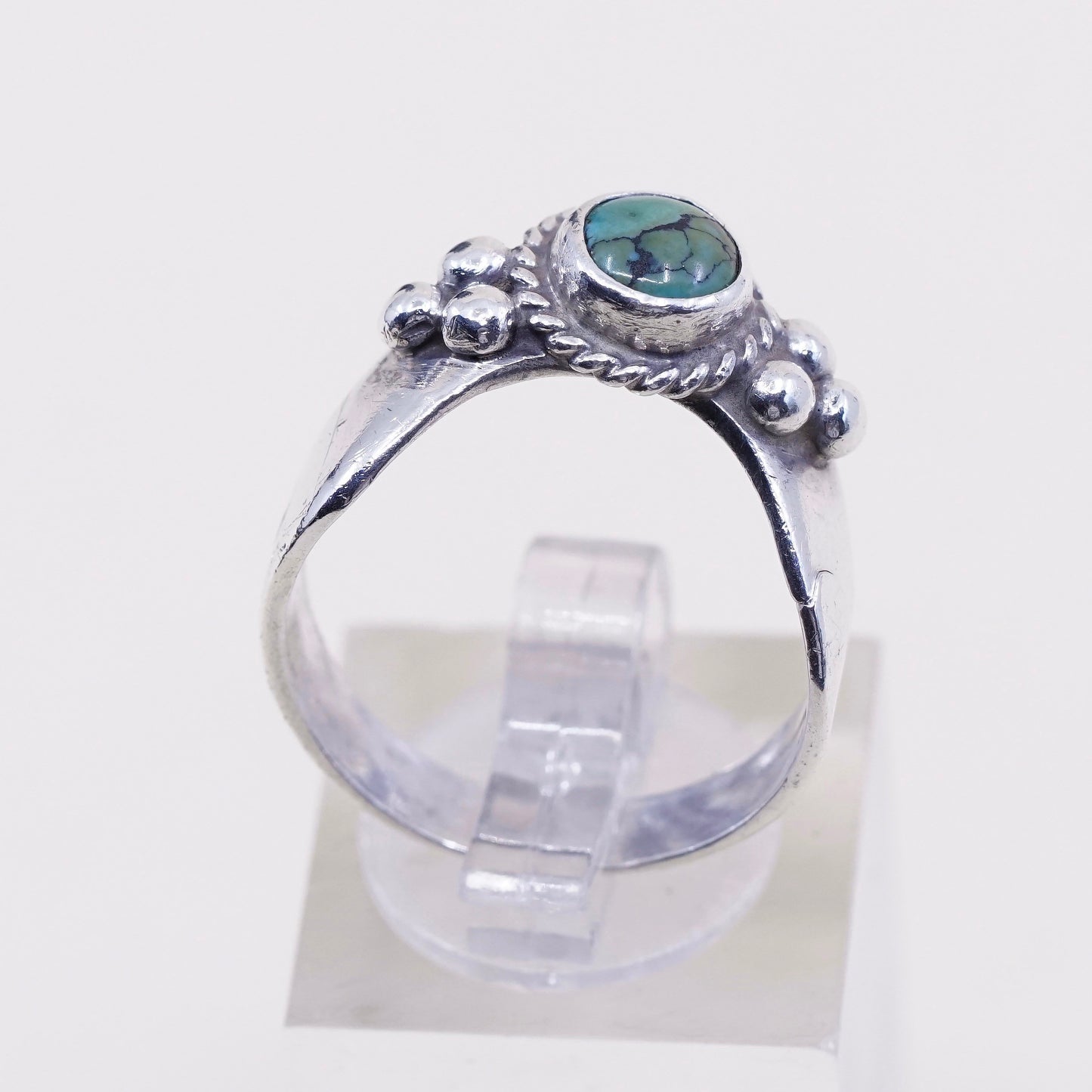 sz 9, Native American sterling silver handmade 925 ring w/ turquoise N beads