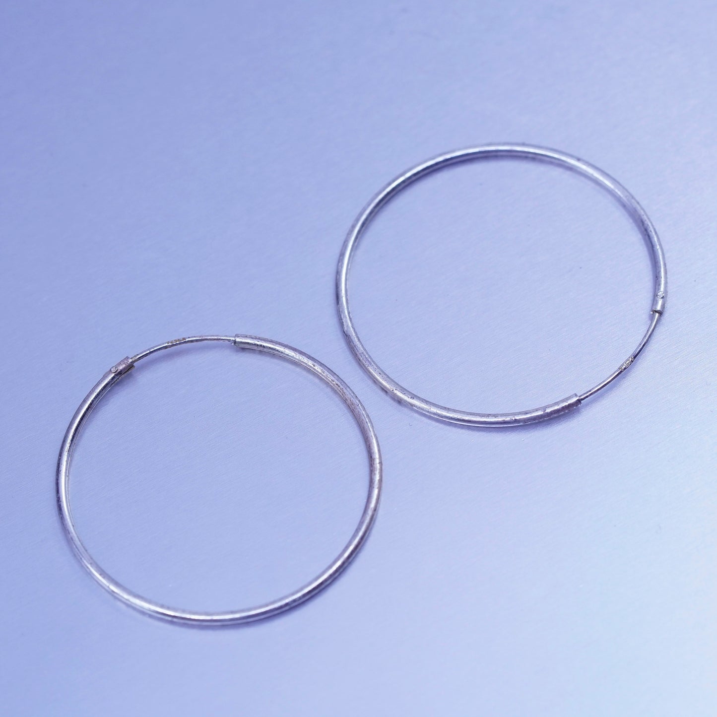 1.25”, vintage Sterling silver handmade earrings, 925 simple oval hoops