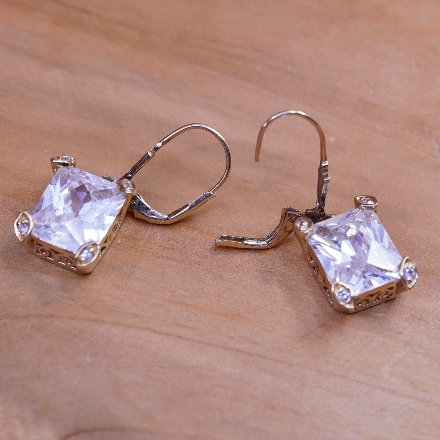 Vintage vermeil gold filled Sterling 925 silver handmade earrings with cz