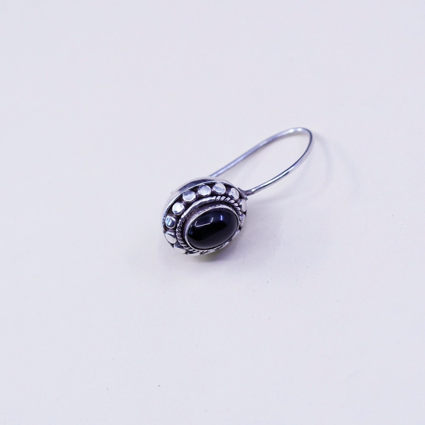 Vintage Sterling 925 silver handmade earrings with oval obsidian drops, elegant