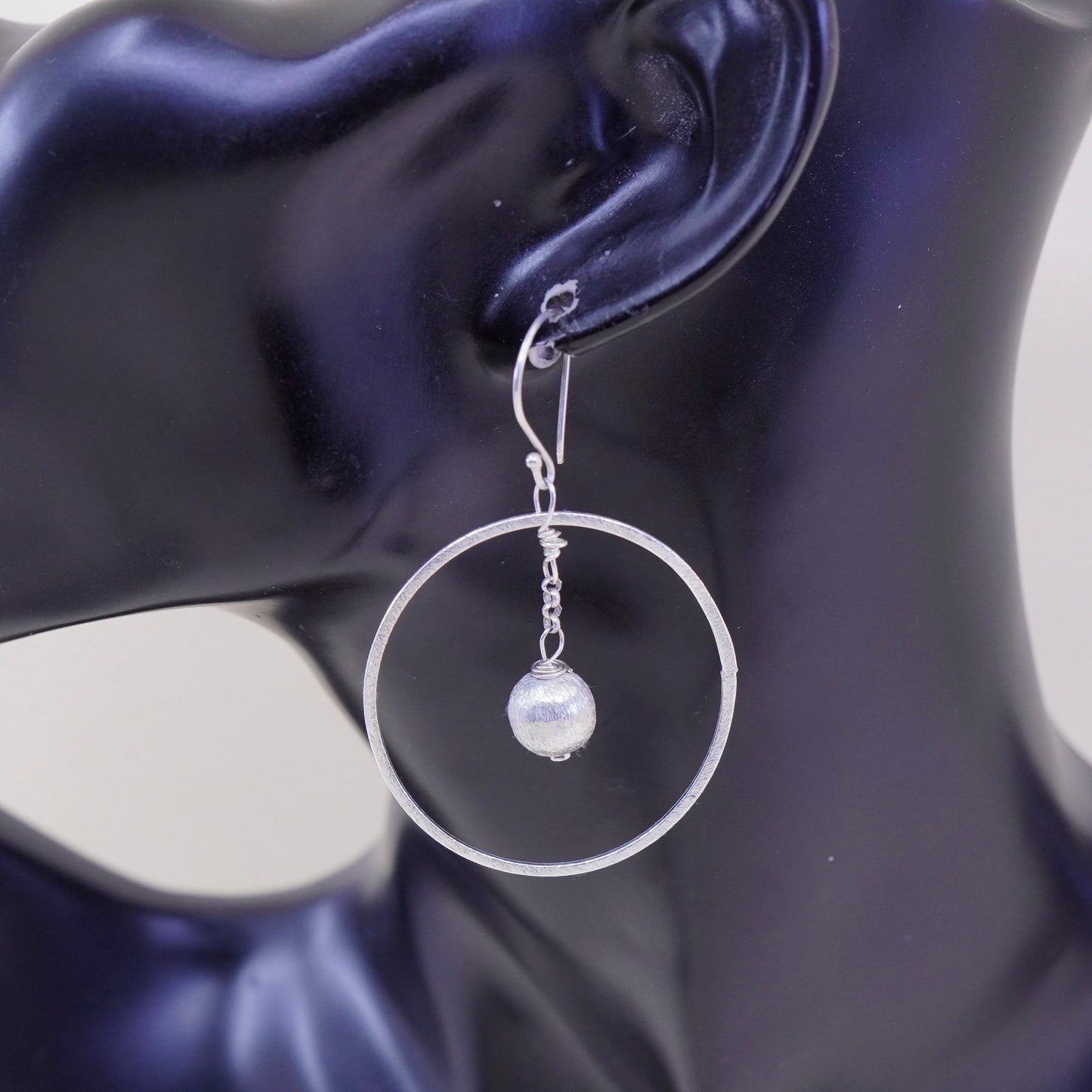 sterling silver handmade earrings, glittering 925 circles dangle N bead dangles
