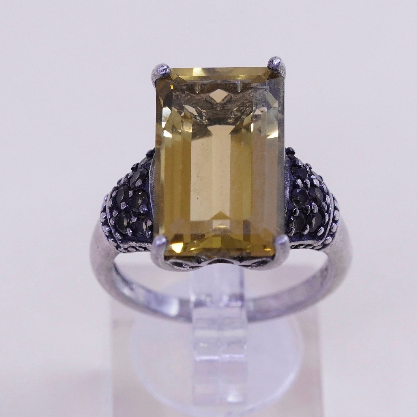 Size 9.25, vintage Sterling 925 silver handmade ring with citrine and ruby